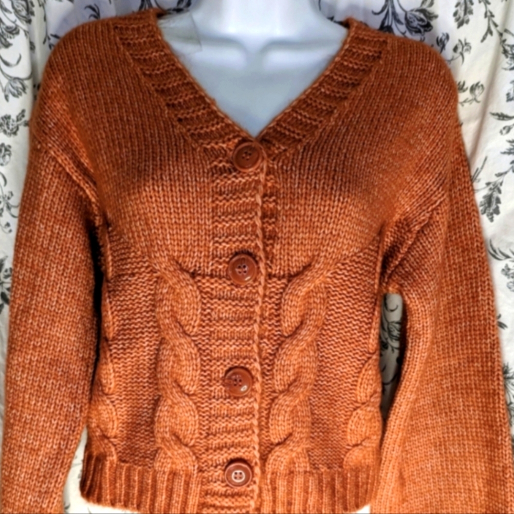 Belle du jour fall orange cardigan